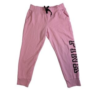PINK Victorias Secret Womens Large Pink Logo Fleece Jogger Sweatpants 411817-BUN